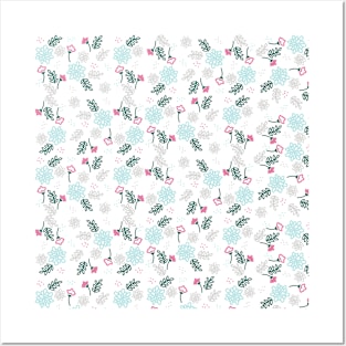 Blue Floral Pattern Posters and Art